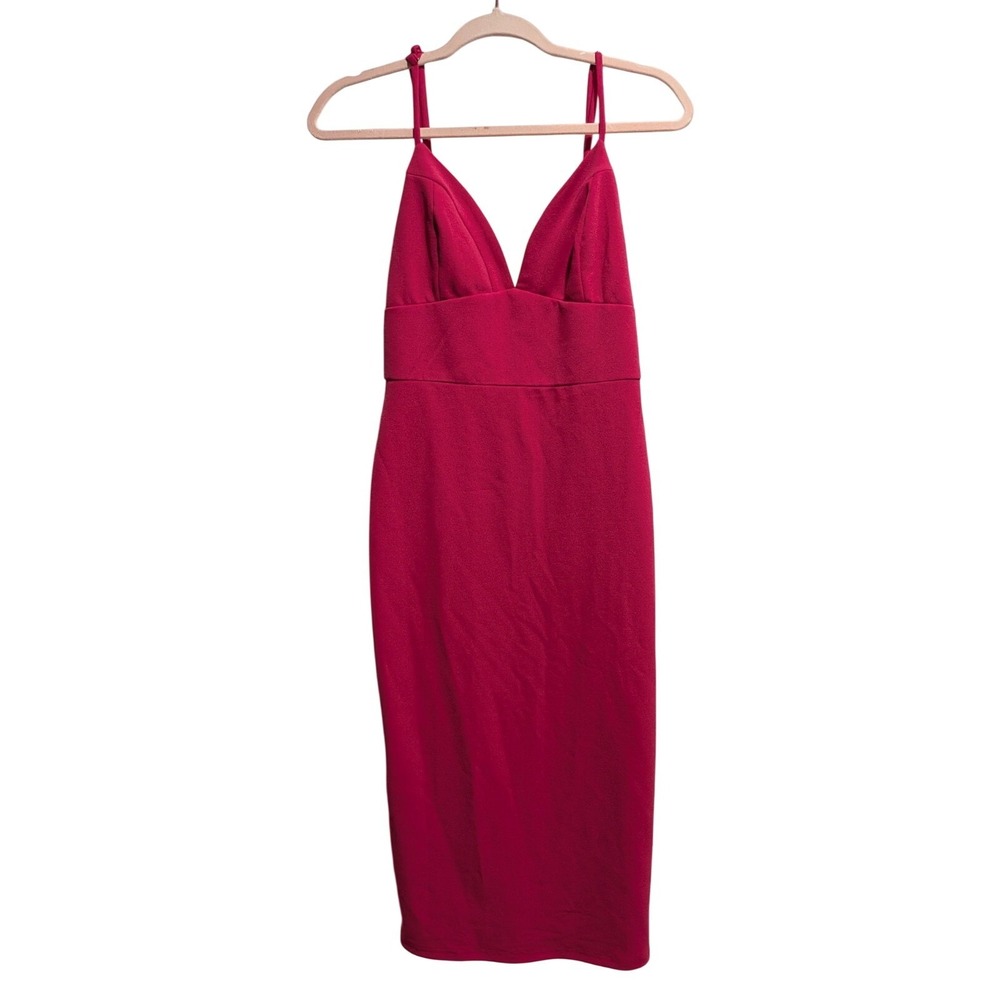 Lulus Pink Solid V-Neck Strappy Sleeveless Midi Sheath Bodycon Dress S